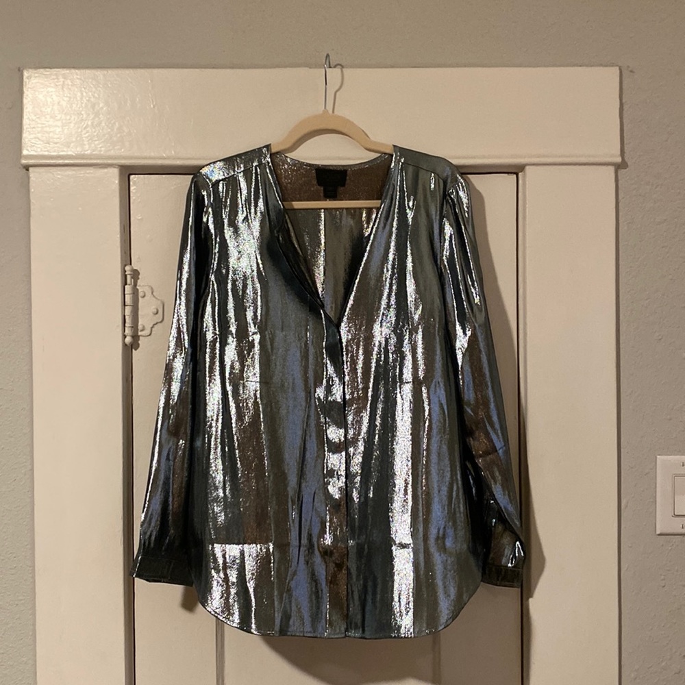 J.Crew Silver Lamé Button Down